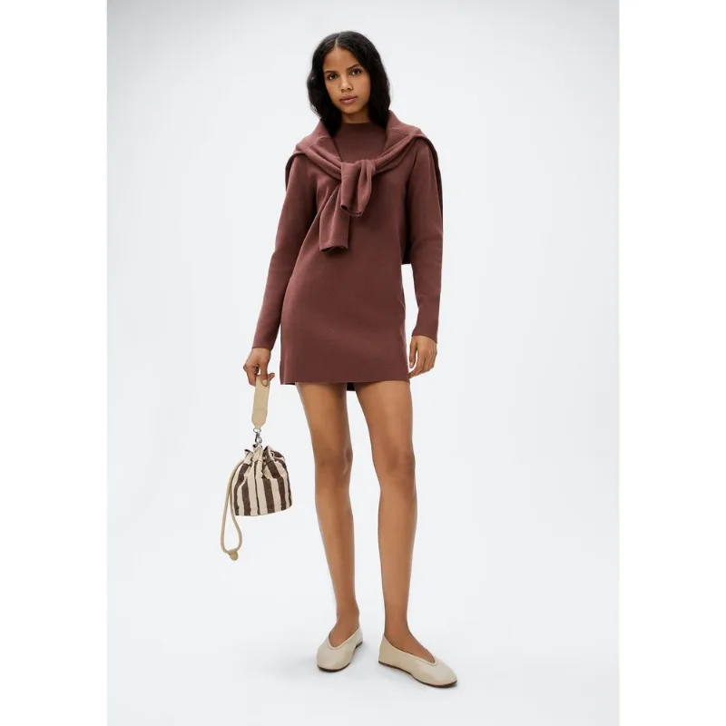 Vestido Curto Manga Longa Em Tricô - Vinho XP