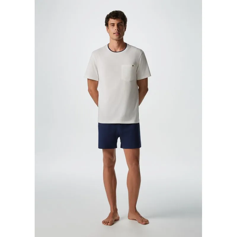 Pijama Curto Masculino Com Bolso - Off white G