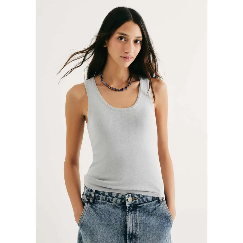 Regata Feminina Slim Decote U Em Tricô De Viscose - Cinza G