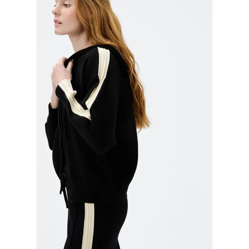 Jaqueta feminina em Tricô com Capuz - Preto P