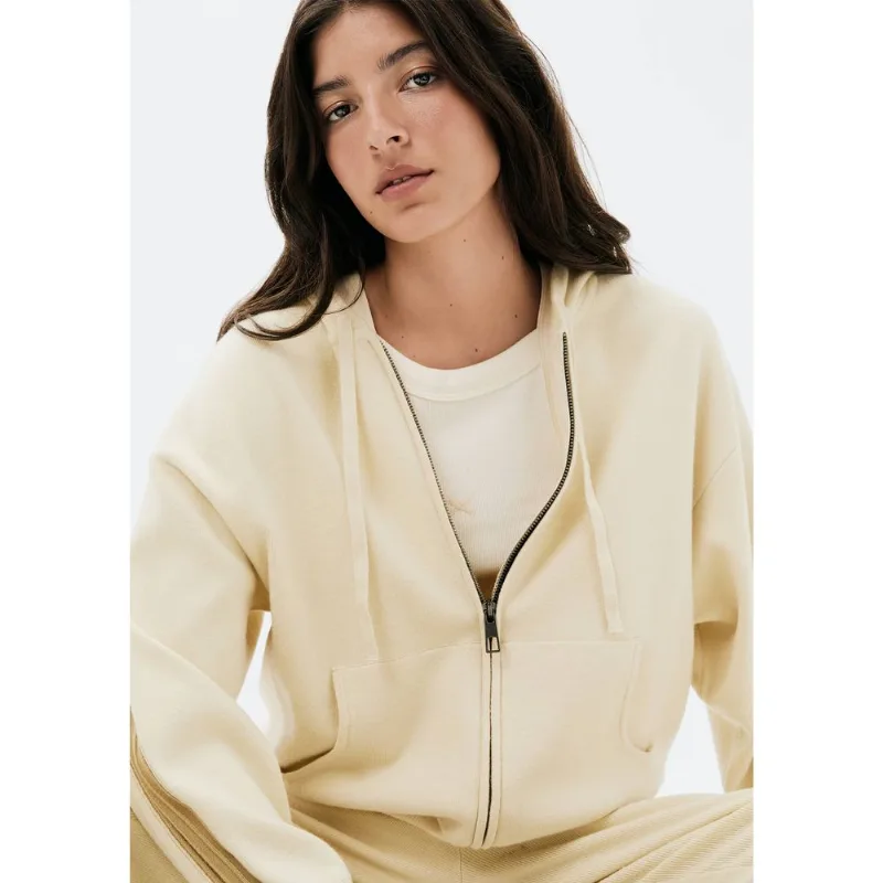 Jaqueta feminina em Tricô com Capuz - Creme P