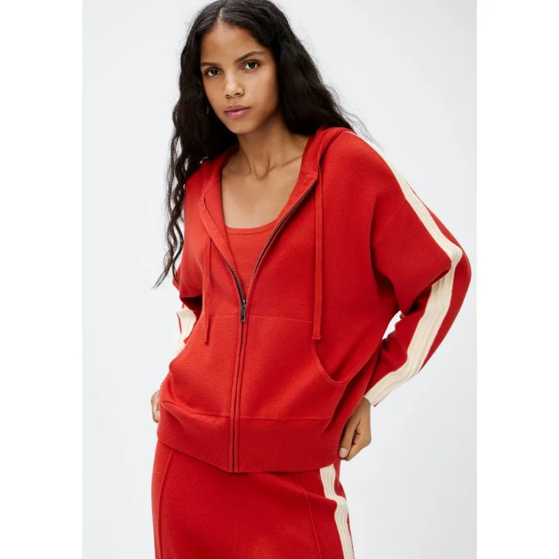 Jaqueta feminina em Tricô com Capuz - Vermelho XG