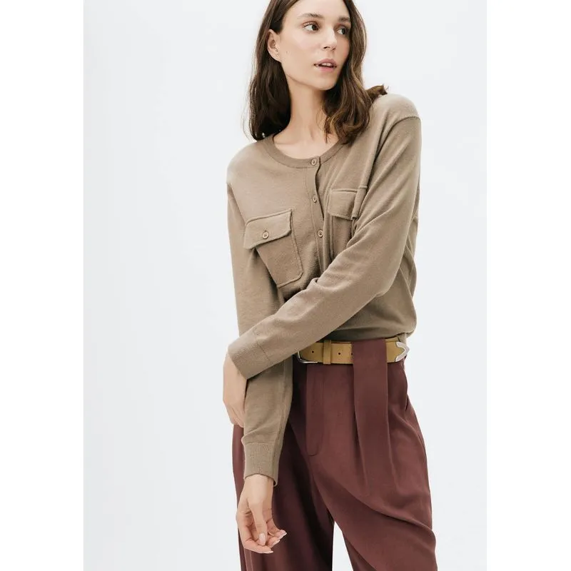 Cardigan Feminino Decore Redondo Em Tricô - Bege M