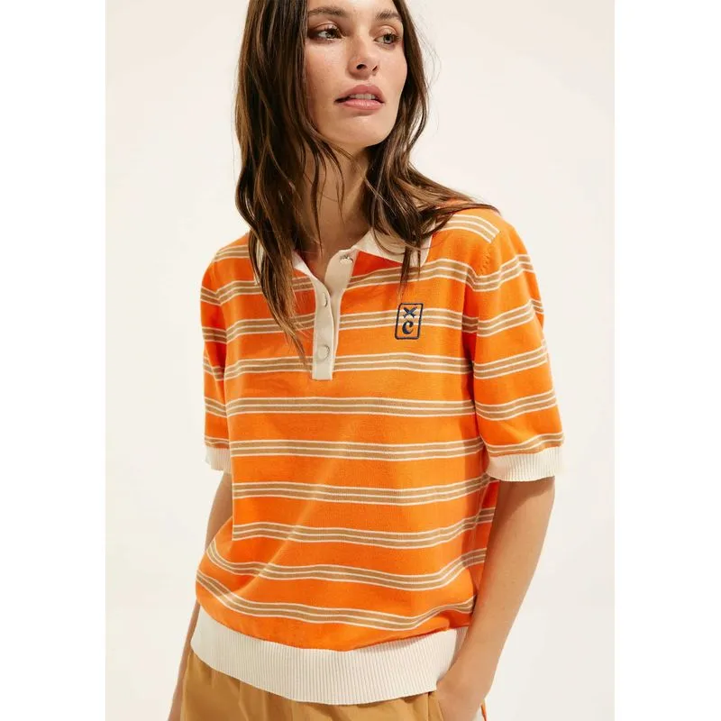 Camisa Polo Listrada Em Tricô Hering + Cosmo - Laranja P