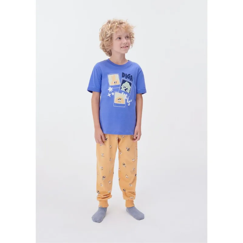 Pijama Infantil Menino Estampado Brilha no Escuro - Azul 004