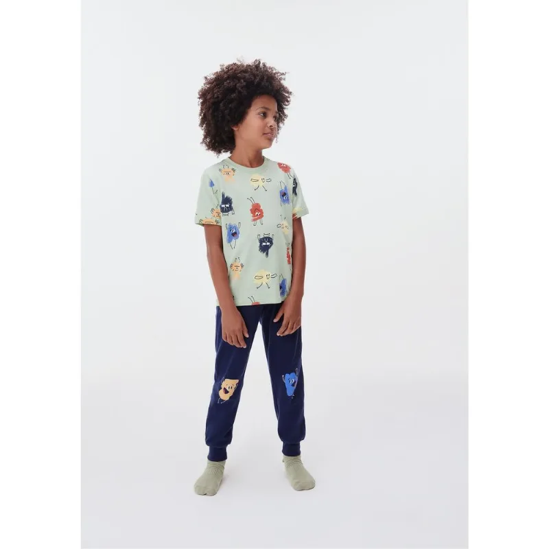 Pijama Infantil Menino Estampado Brilha no Escuro - Azul 008