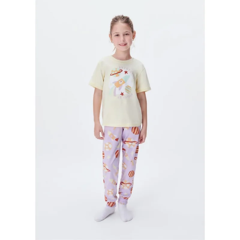 Pijama Infantil Menina Regular Com Estampa Brilha no Escuro - Lilás 008
