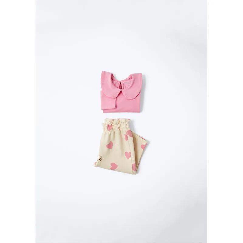 Conjunto Longo Bebê Menina Estampado - Rosa 09M