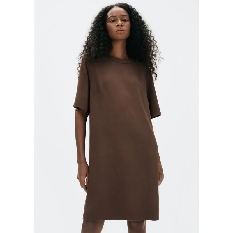 Vestido Curto Em Viscose Creponada - Marrom M