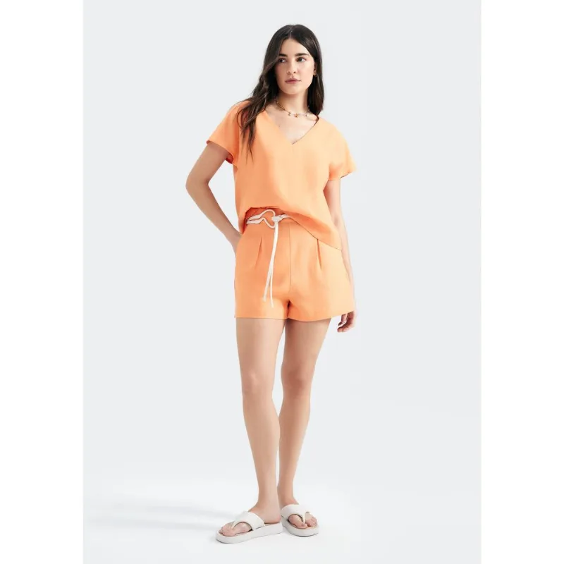 Shorts Feminino Cintura Alta Em Alfaiataria - Laranja XG