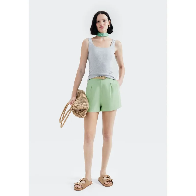 Shorts Feminino Cintura Alta Em Alfaiataria - Verde G