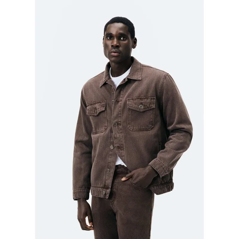 Jaqueta Masculina Trucker Em Sarja - Marrom XG