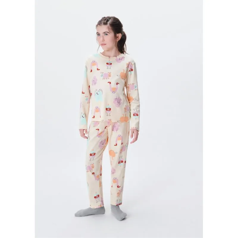 Conjunto de Pijama Longo Infantil Menina Estampado - Amarelo 002