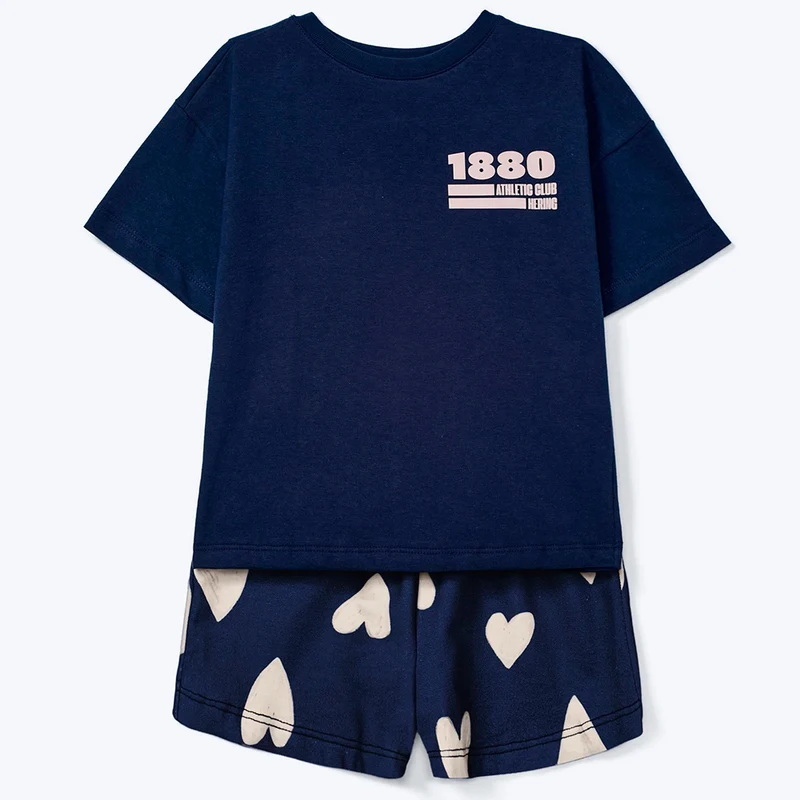 Conjunto Curto Hering Infantil Estampado Feminino - Azul 08 / Menina / Azul