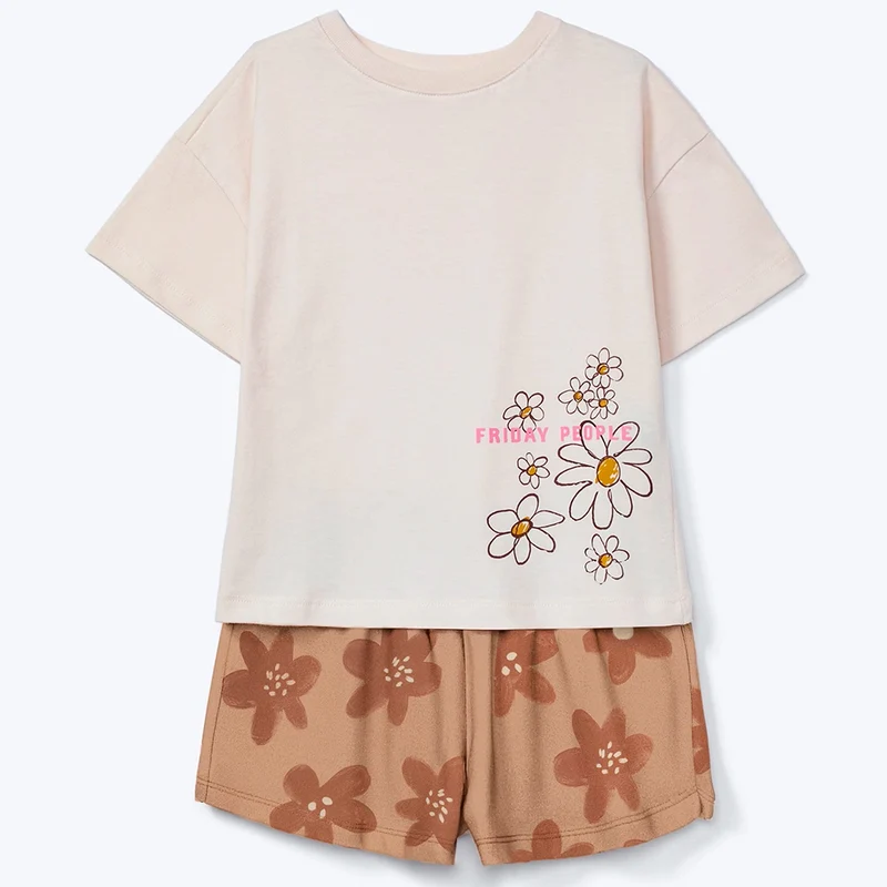 Conjunto Curto Hering Infantil Estampado Feminino - Bege 12 / Menina / Bege