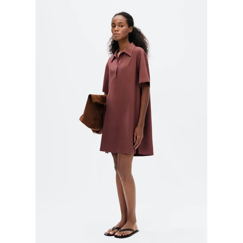 Vestido Curto Polo Em Viscose Sarjada - Vinho M