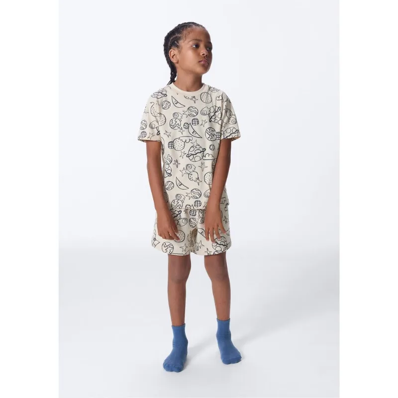 Pijama Curto Infantil Estampado - Off white 012