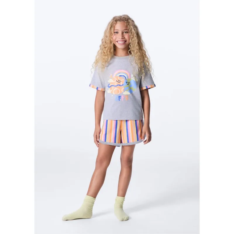Pijama Curto Infantil Menina Que Brilha no Escuro - Laranja 014
