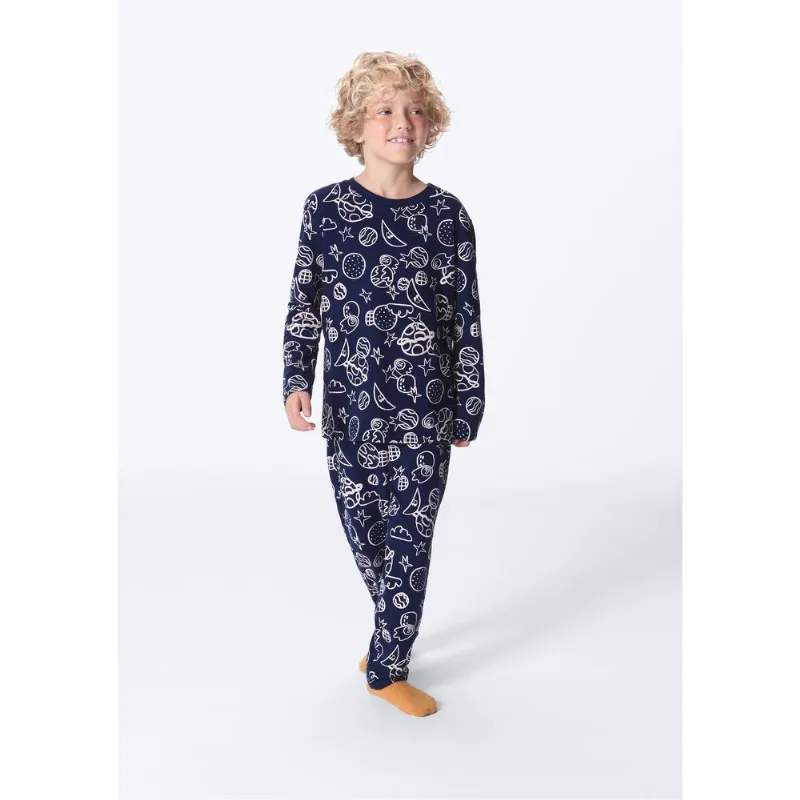 Pijama Infantil Estampado Em Algodão - Azul 004