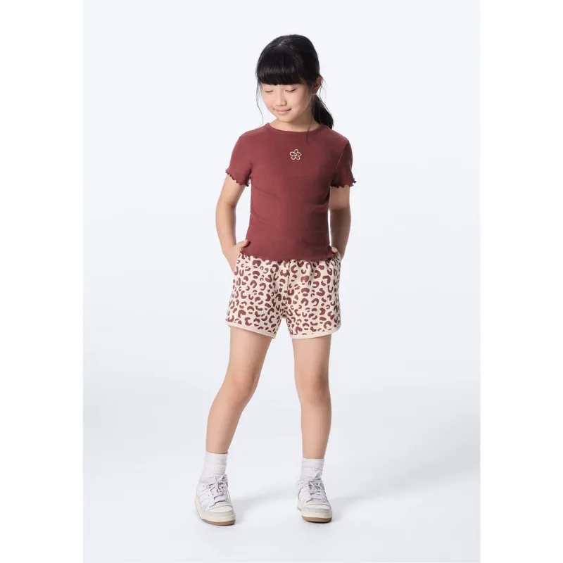 Shorts Infantil Menina Cós Elástico Estampado - Nude 005