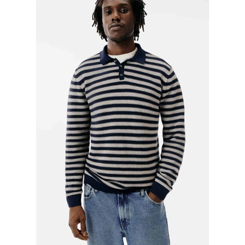 Polo Masculina Regular em Tricô Listrado - Azul XXG