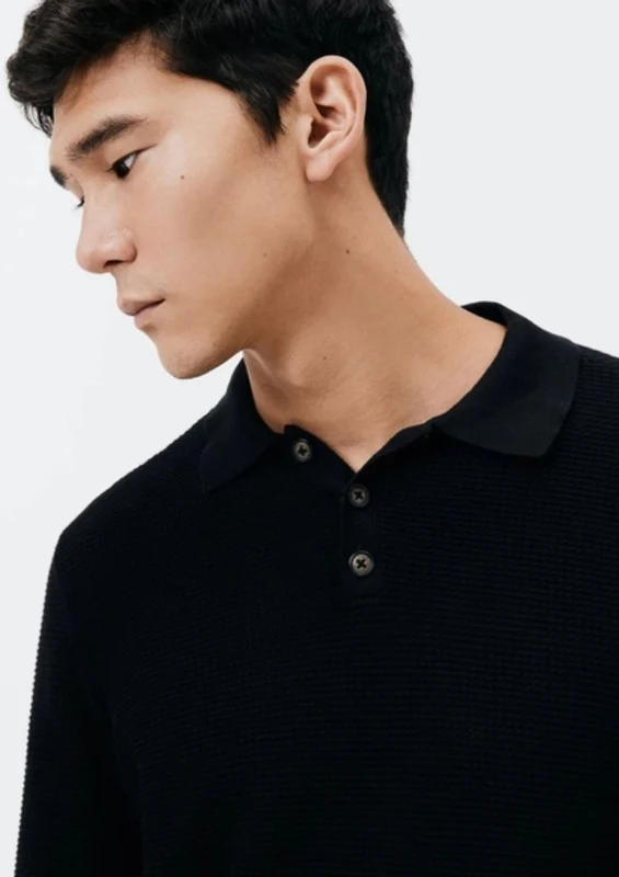 Suéter Hering Gola Polo Masculino em Tricot Telado - Preto XG