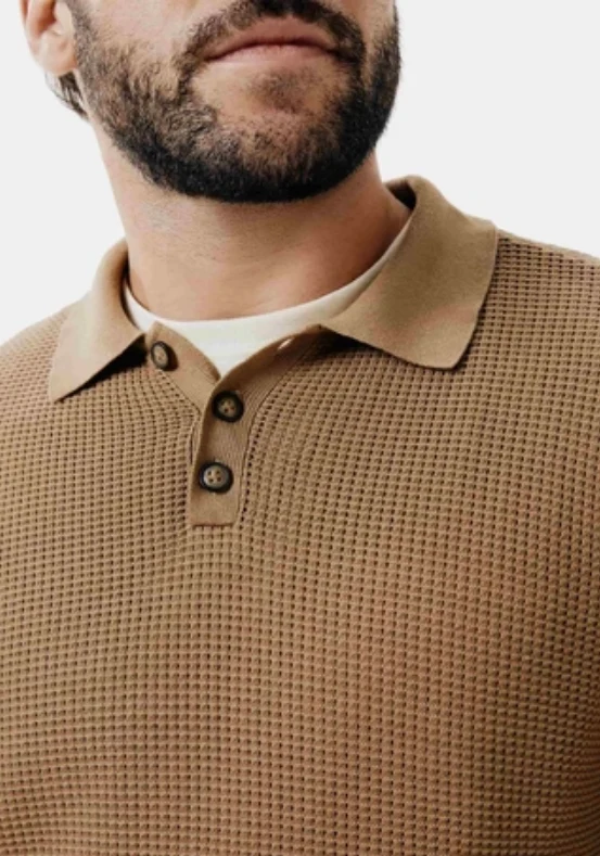 Suéter Hering Gola Polo Em Tricô Telado Masculino - Marrom M