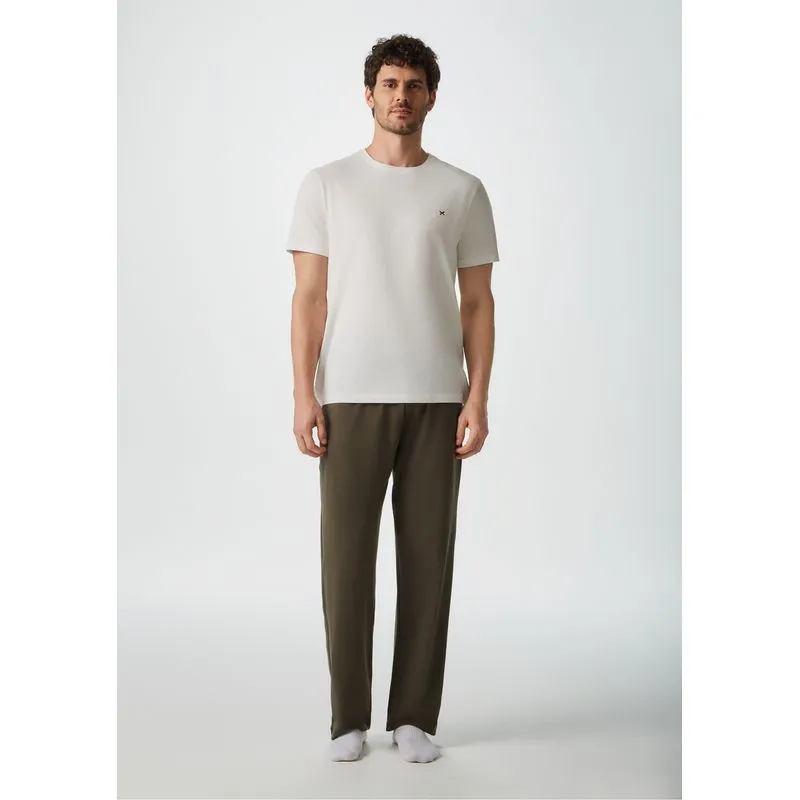 Pijama Longo Masculino Manga Curta Com Bordado - Off white G