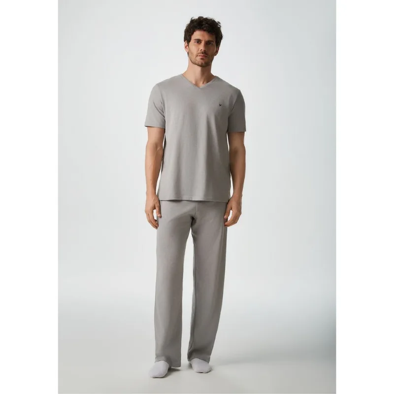Pijama Longo Masculino Em Malha Flamê - Cinza P