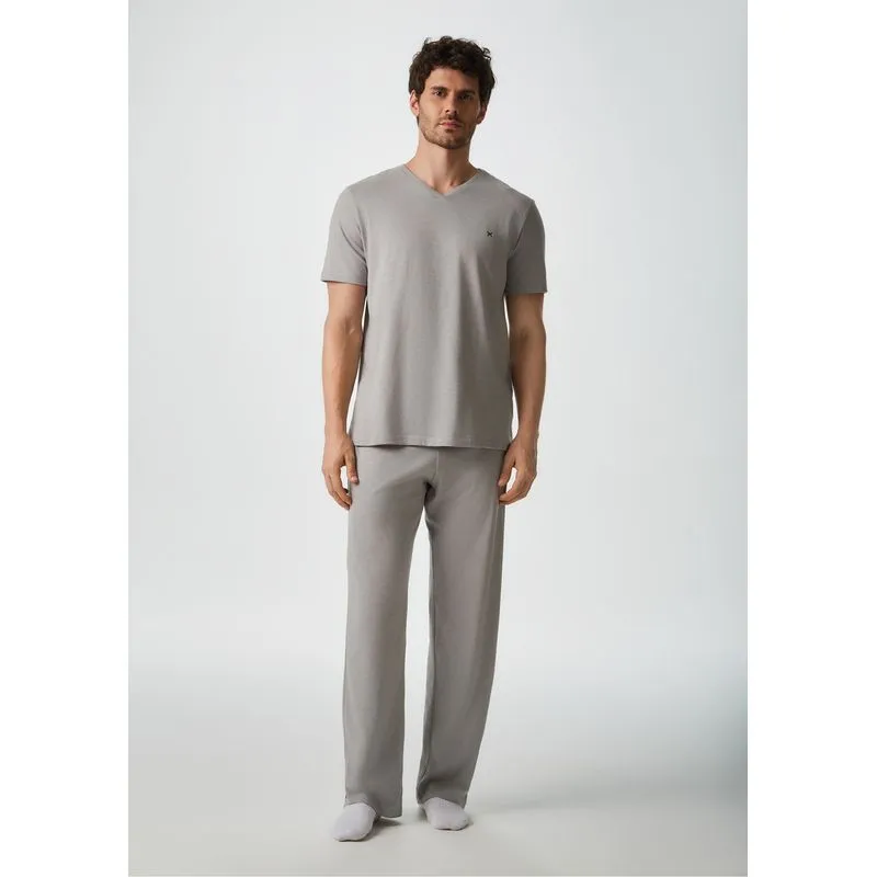 Pijama Longo Masculino Em Malha Flamê - Cinza XG
