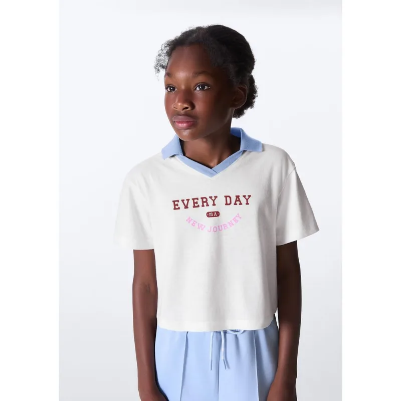 Blusa Polo Infantil Menina Box Estampada - Off white 008
