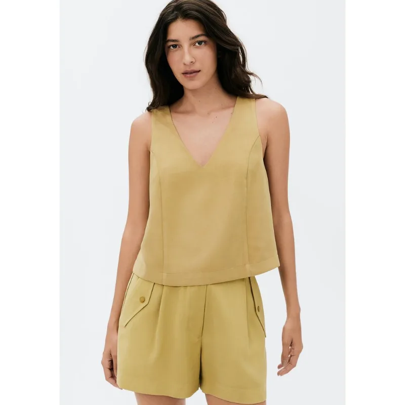 Regata Feminina Decote V Em Viscose - Caqui P