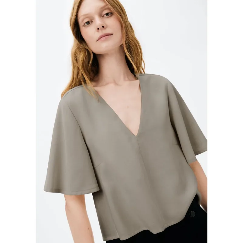 Blusa Feminina Manga Sino Em Peach Touch - Cinza M