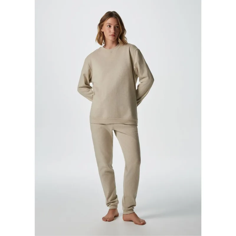 Pijama Longo Unissex Em Moletom Peluciado - Bege M