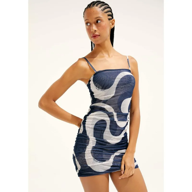 Vestido Curto Estampado Em Tule Hering + Cosmo - Azul M