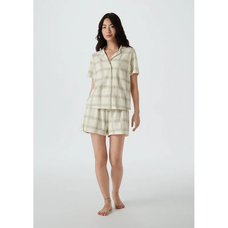 Pijama Curto Feminino Americano Estampado - Verde P