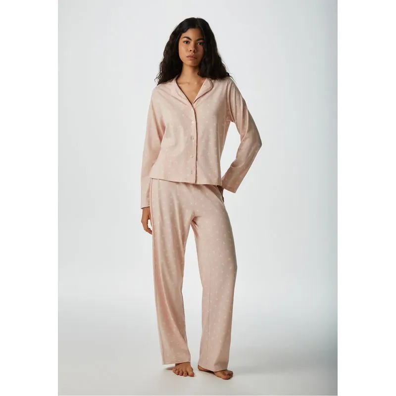Pijama Longo Feminino Americano Estampado - Rosa XG