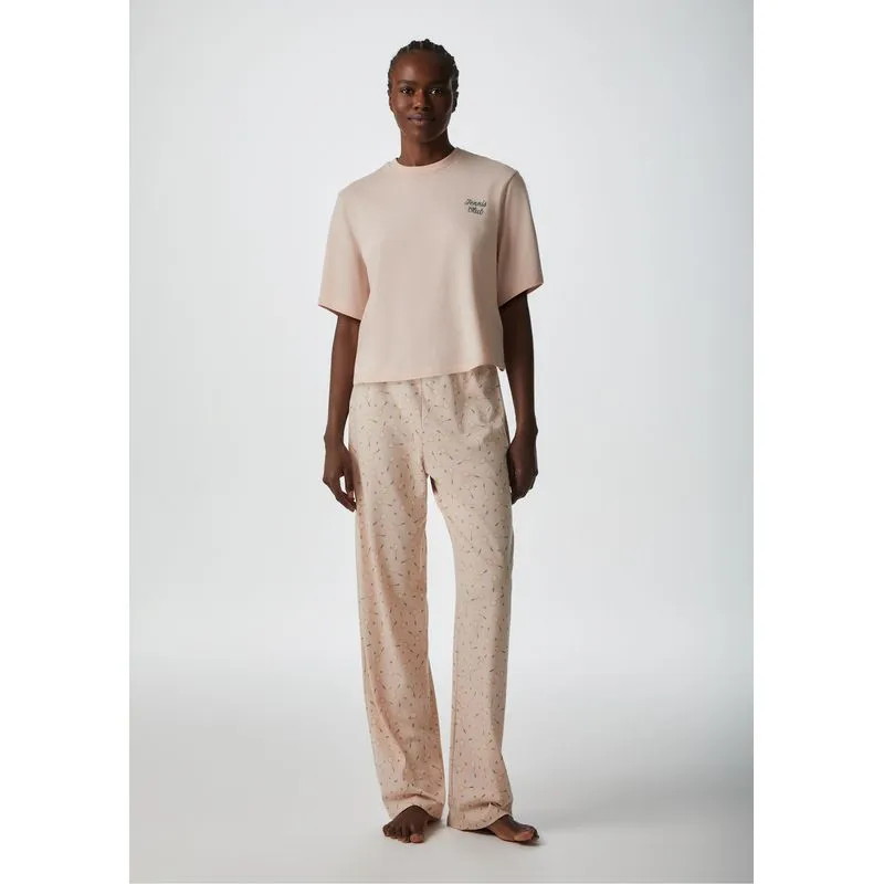 Pijama Longo Feminino Manga Curta - Rosa M