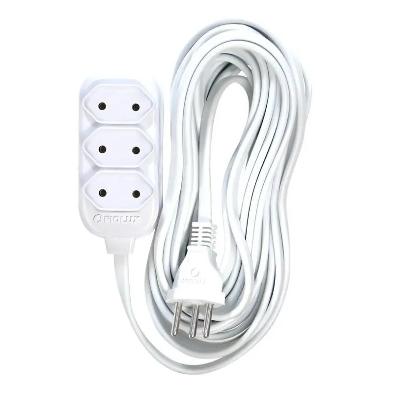 Extensão 2 Metros Bipolar Branca Com 3 Tomadas Fiolux Cor Br