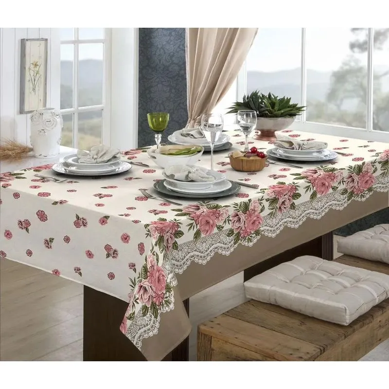 2x Toalha De Mesa 6 Lugares Retangular Rústica Luxo 1,40x2,1