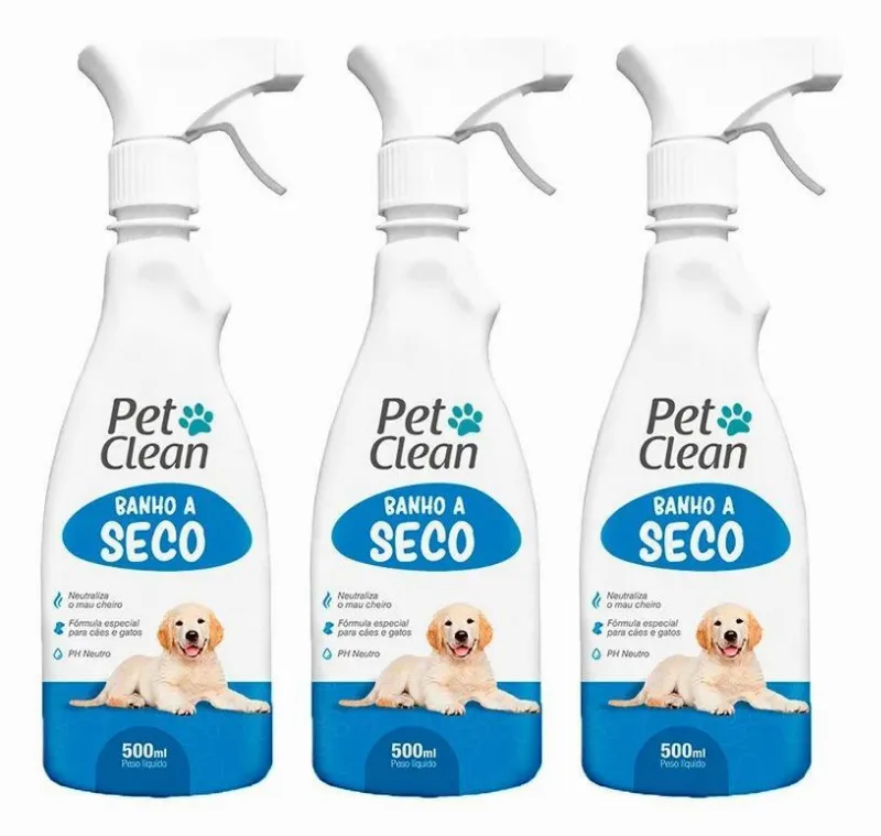 10x Kit 3 Banhos A Seco Spray Para Cães E Gatos Pet Clean 5