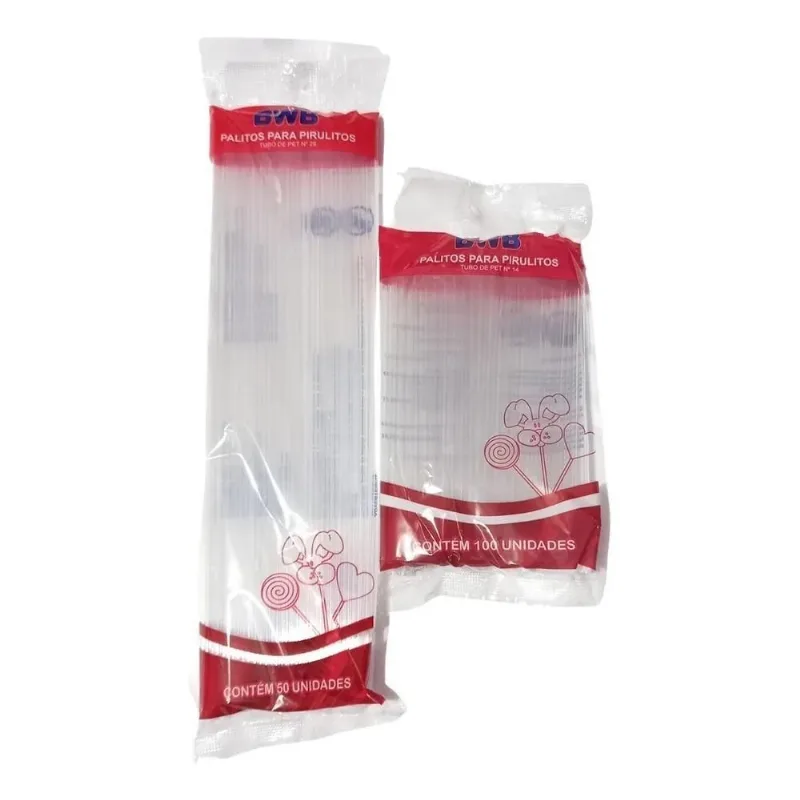 3x 100 Palito Pirulito 28 Cm + 100 Palito 14 Cm Cristal B