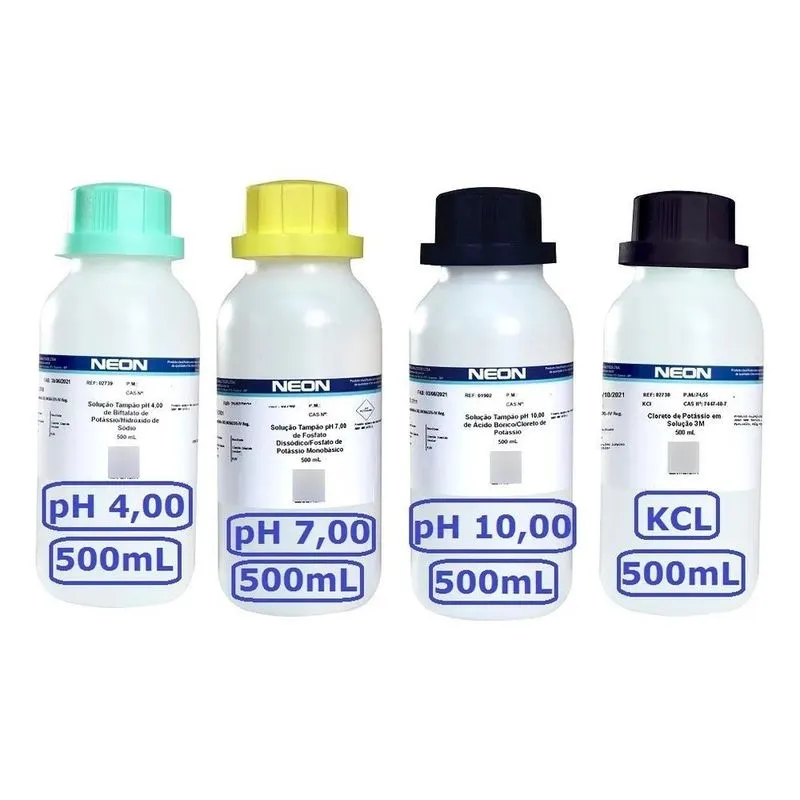 Kit Solução Tampão Phmetro Ph 4, 7, 10 E Kcl 3m 500 Ml Cada