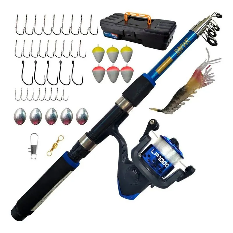 3x Kit De Pesca Vara + Molinete Maleta E Saquinho Albatroz