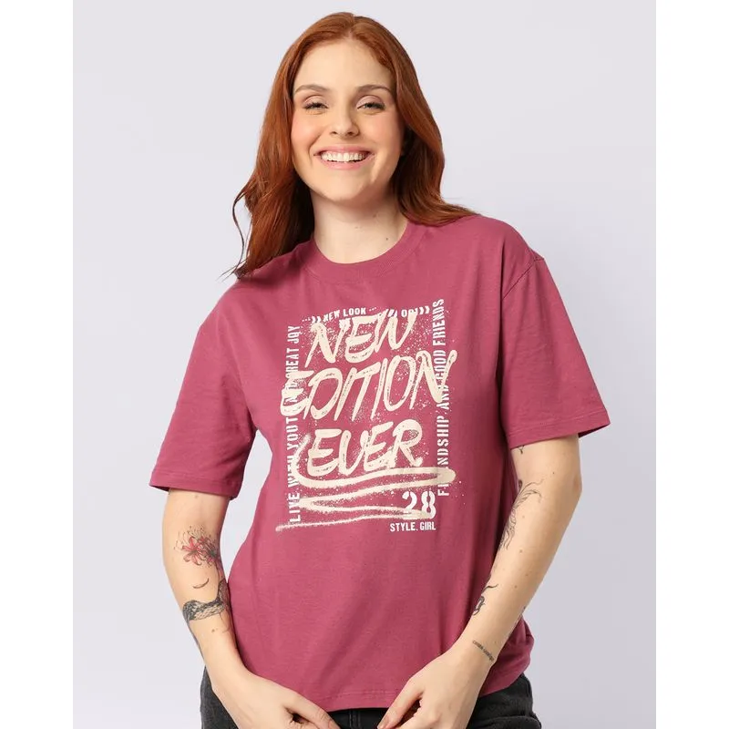 Blusa Feminina Estampa Com Escrita Manga Curta Roxa G