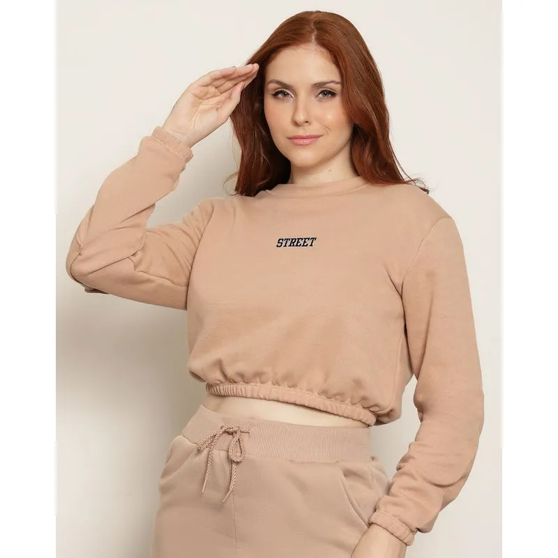 Blusão Feminino Moletinho Bordado Street Bege G