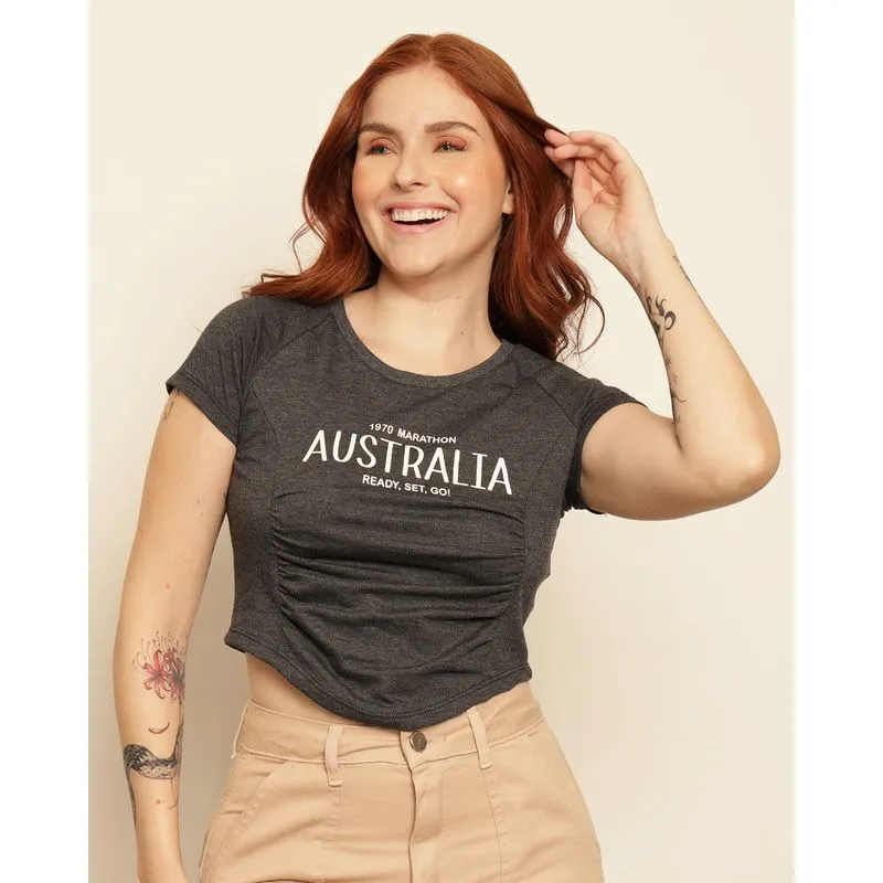 Blusa Feminina Cropped Franzido Frontal Cinza GG