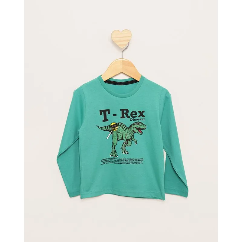 Camiseta Bebê Estampa Dinossauro Manga Longa Verde 1