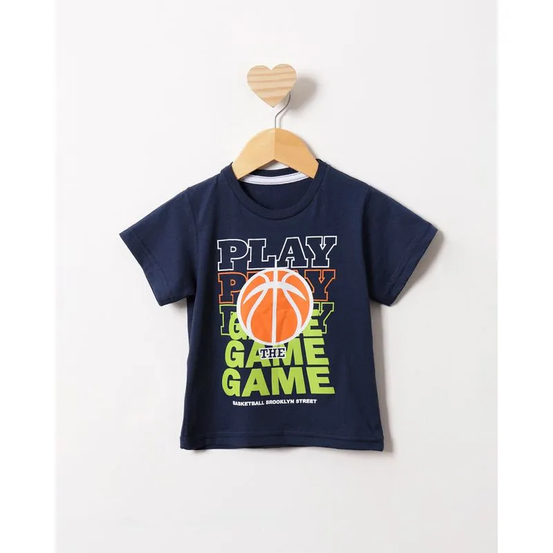 Camiseta Bebê Estampa Basquete Manga Curta Marinho 1