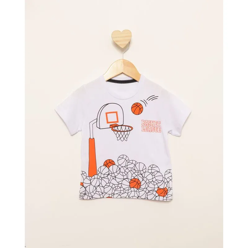 Camiseta Bebê Estampa Basquete Manga Curta Branco 2
